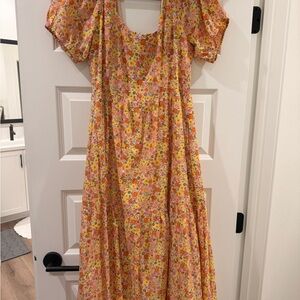 Lost + Wander Floral Print Dress with Orange and Pink Accents